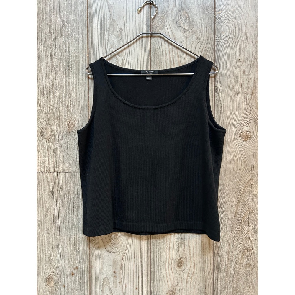 St. John Caviar Black Wool Blend Knit Scoop Neck Tank Top Womens Large L